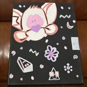 Black Canvas with Pink and Purple Cartoon Art